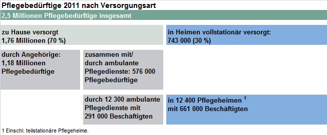 Anzahl der Pflegebedürftigen in Deutschland sortiert nach der Versorgungsart aus dem Jahr 2011
